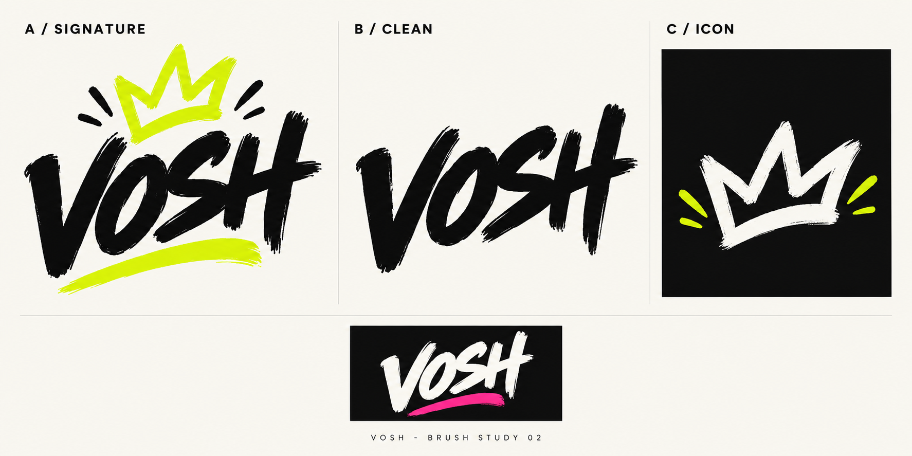 VOSH – geschwungener Brush-Schriftzug mit Krone und Unterstrich